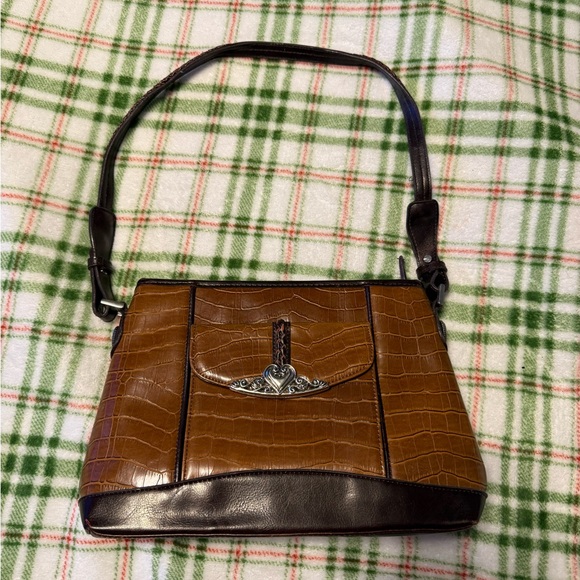 Vintage-Inspired Brown and Black Shoulder Bag with Reptilian Texture - Picture 3 of 14